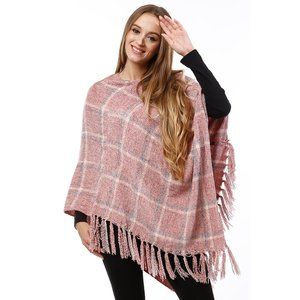 LOF Soft Chenille Plaid Color Cape Fringe Poncho